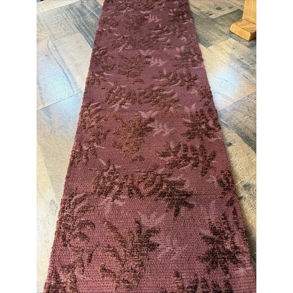 Vintage Chenille Table Runner Red Rust Floral Jacquard Fringe‎ Boho 12x70 Ornate